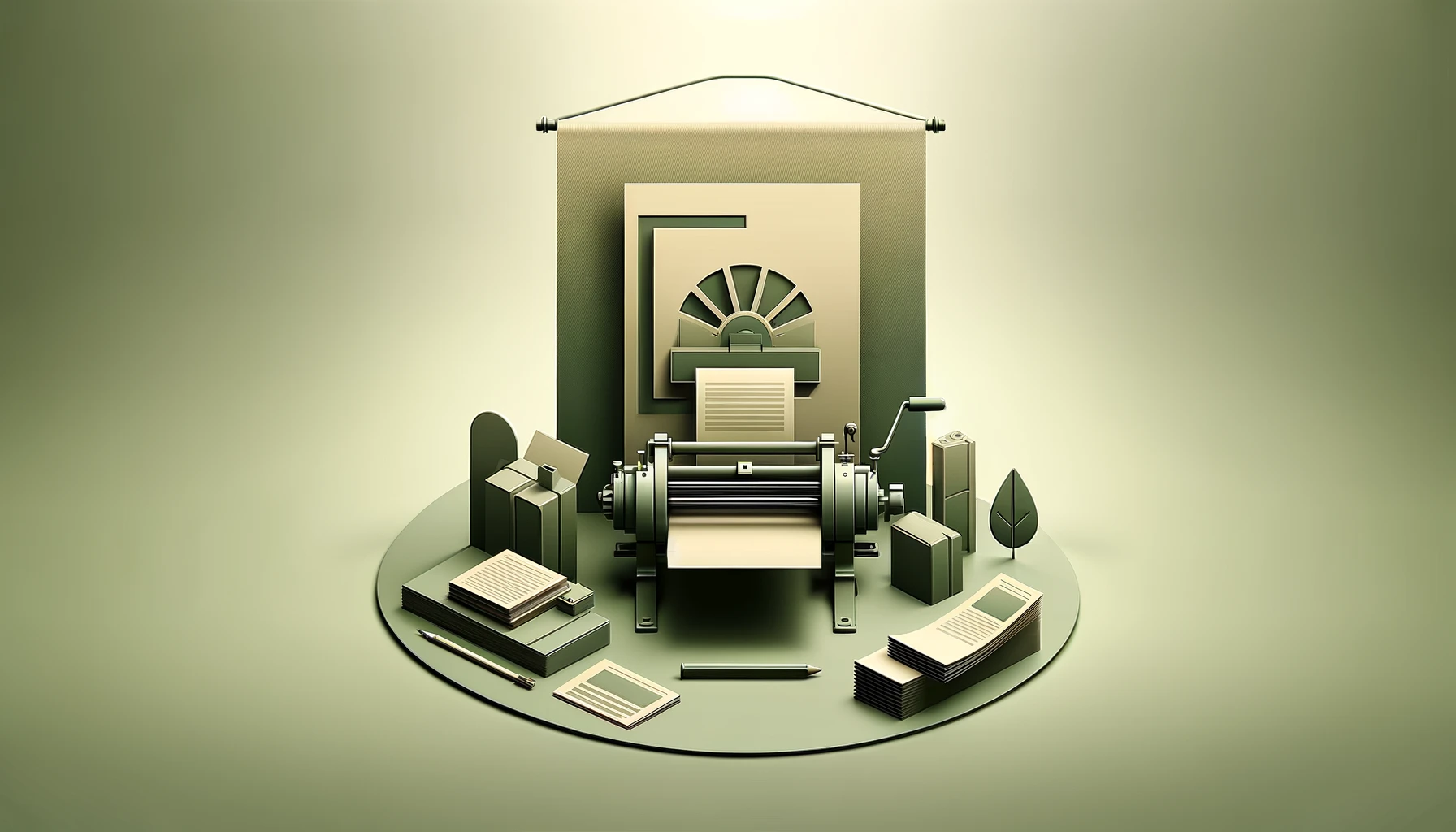 Sensible About Marketing LTD 3 DALL·E 2024 04 09 15.57.11 Design a clean and minimalistic banner image focused on the theme of print marketing. The image should primarily feature the color khaki green embody